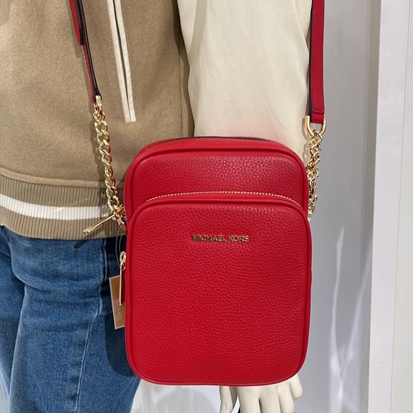 MICHAEL KORS Jet Set Travel Medium Logo NS Chain XBody Leather Crossbody Flight - Picture 15 of 16